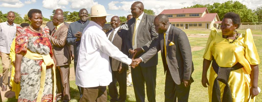 leaders of Moyo and Adjumani receiving His exellency President Yuweri Kaguta Museveni in Moyo